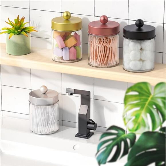 4 Pack Glass Apothecary Jars with Lids for Bathroom, Cute Qtip Holder - Picture 7 of 8